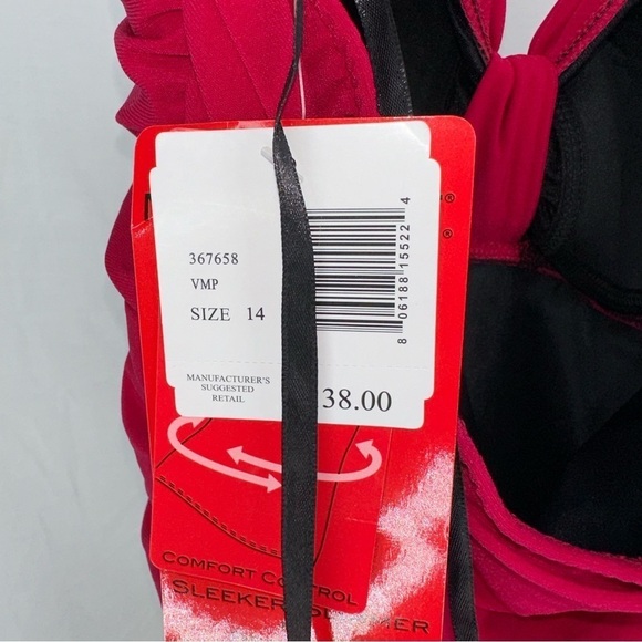 Magicsuit by Miraclesuit Vampire Red Ruffle Bow Tankini Swim Top Size 14 - Picture 5 of 7